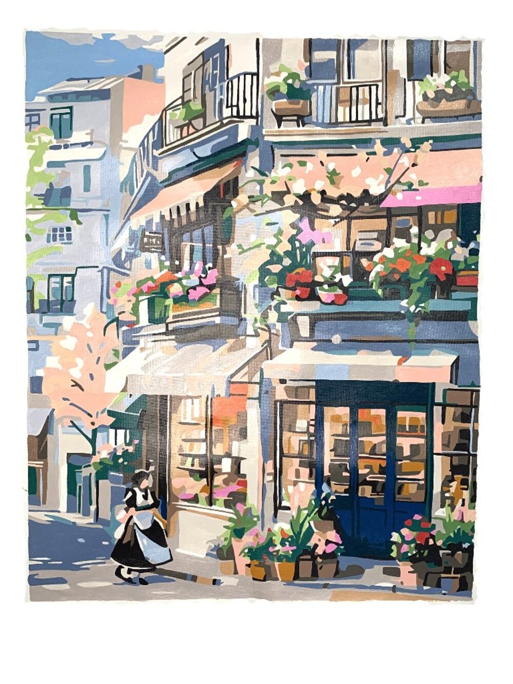 European Street Scene Completed Paint-by-Number Unframed Artwork 16/20in Decor